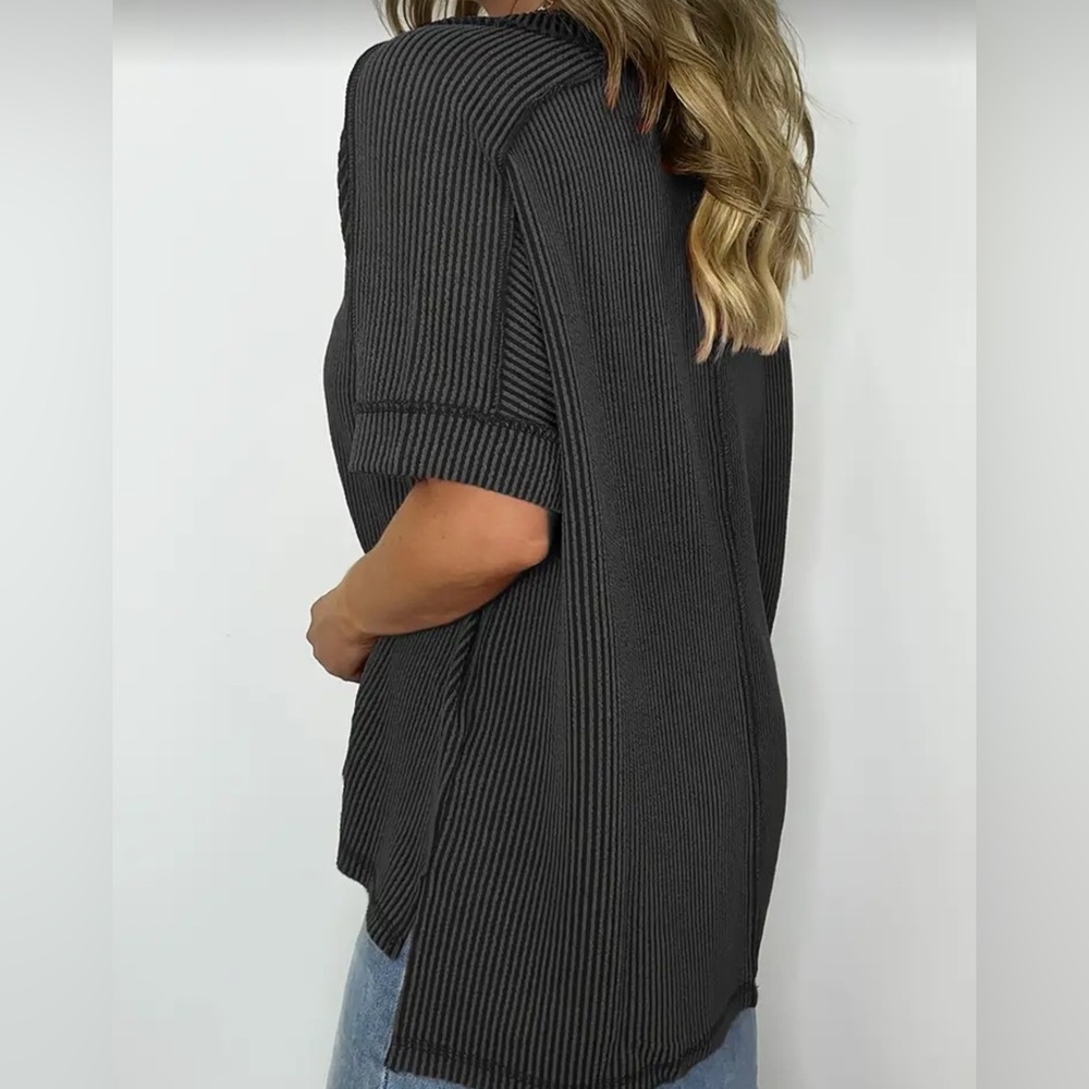 DARK GREY RIBBED T-SHIRT - Picture 3 of 7